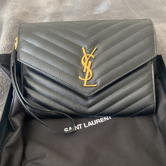 Yves Saint Laurent Handbags - AUTHENTIC MONOGRAM CLUTCH IN QUILTED GRAIN DE POUDRE EMBOSSED LEATHER